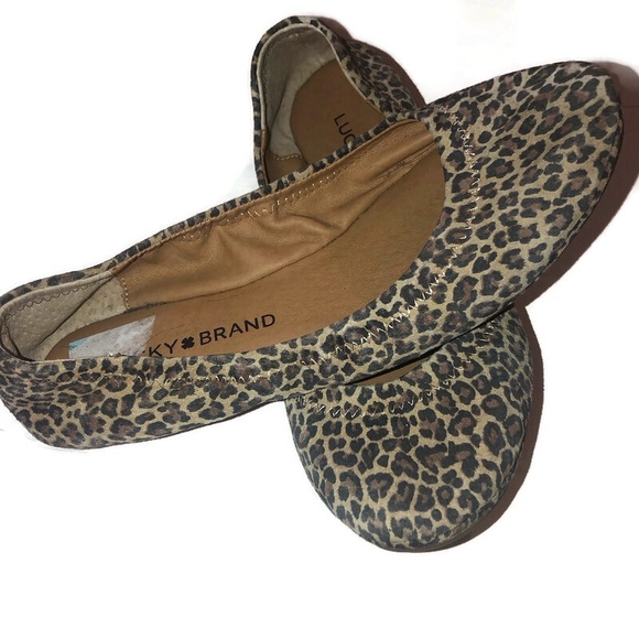 Lucky Brand Women's Emmie Flats Sesame Persian Leopard Suede Leather Size 5 M - Picture 1 of 6